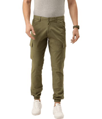 IVOC Men Brown Slim Fit Pure Cotton Cargo Joggers