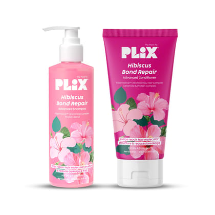 PLIX - THE PLANT FIX - Hibiscus Bond Repair Shampoo (200ml) + Conditioner (175ml) | Repairs Molecular Structure & Reduces Breakage | FiberHance™ & TechnoHYAL Hair Complex PLIX - THE PLANT FIX - Hibiscus Bond Repair Shampoo (200ml) + Conditioner (175ml) |