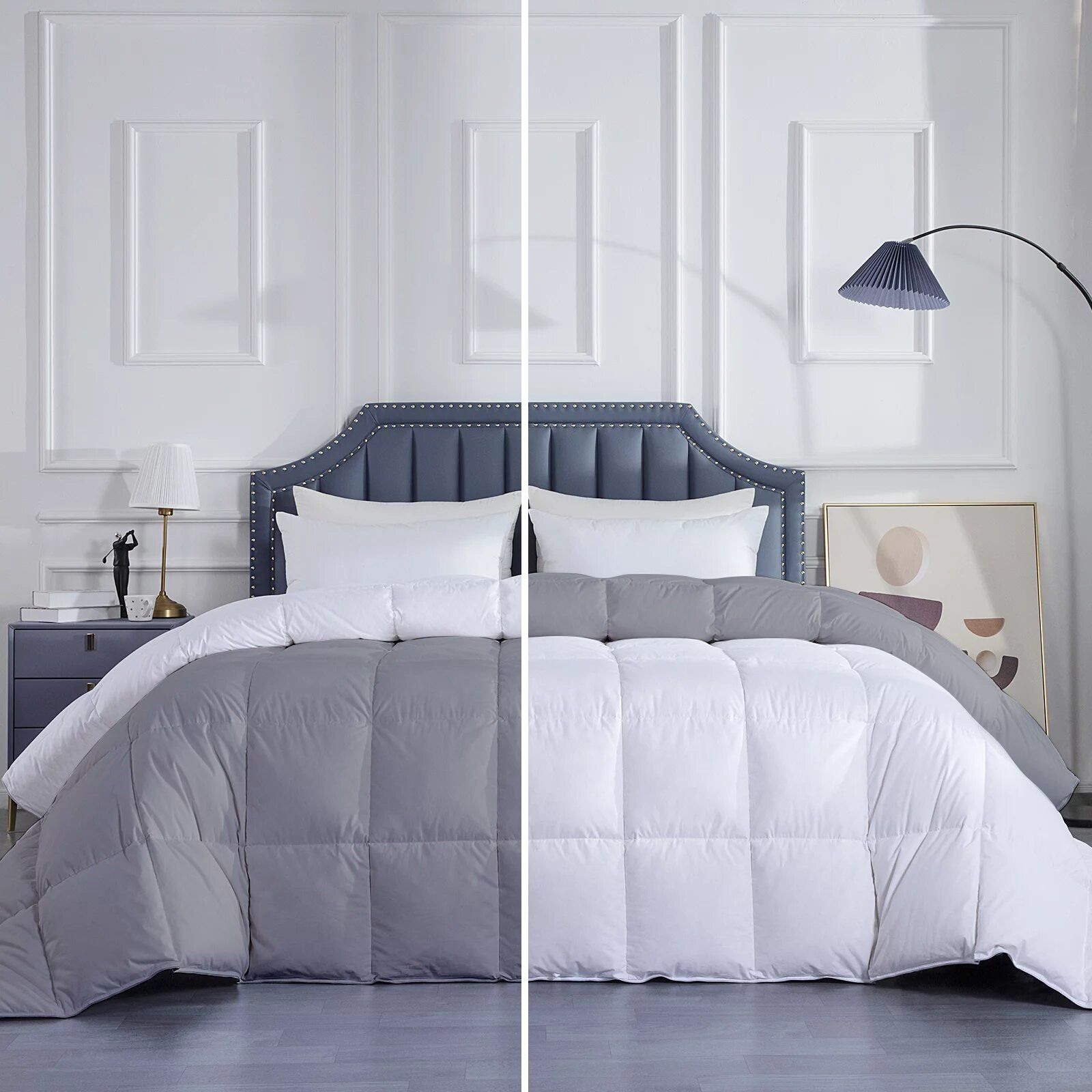 Razzai Down Alternative Soft Quilted 300 GSM All Weather Comforter |Silver/White-Single / White