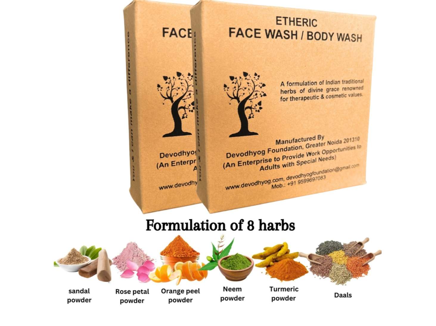 Etheric face & Body Wash (Twin Pack) Natural Chemnical free Harbal Powder for anti acne & skin lightening (75+75 gm)