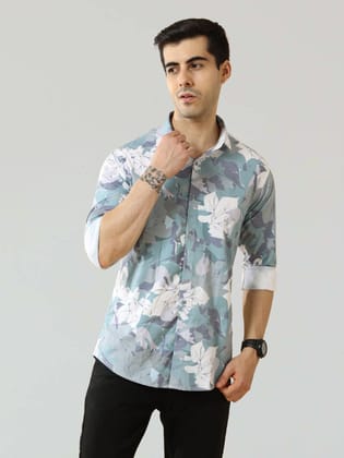 Men's Light Green Digital Printed Shirt | Rick Rogue-XL/42