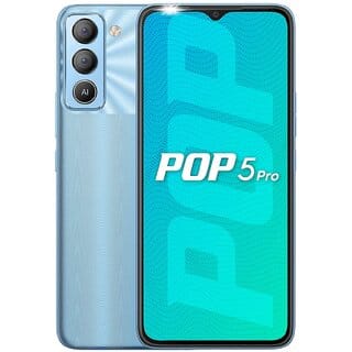 Tecno Pop 5 Pro (Ice Blue3GB/32GB) 6000mAh 6.52" HD+ Dot Notch 8MP Dual Rear Camera IPX2 Splash Resistant,Ice Blue,BD4j