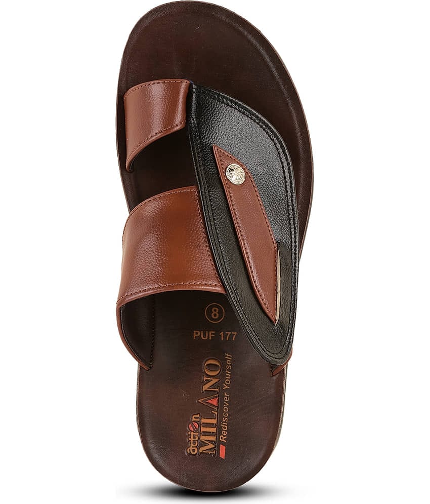 Action Brown Men's Leather Slipper