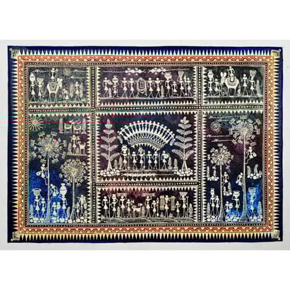 Authentic Classic Indian Traditional Unframed Hand Made Saura Painting (60.48X152.41)