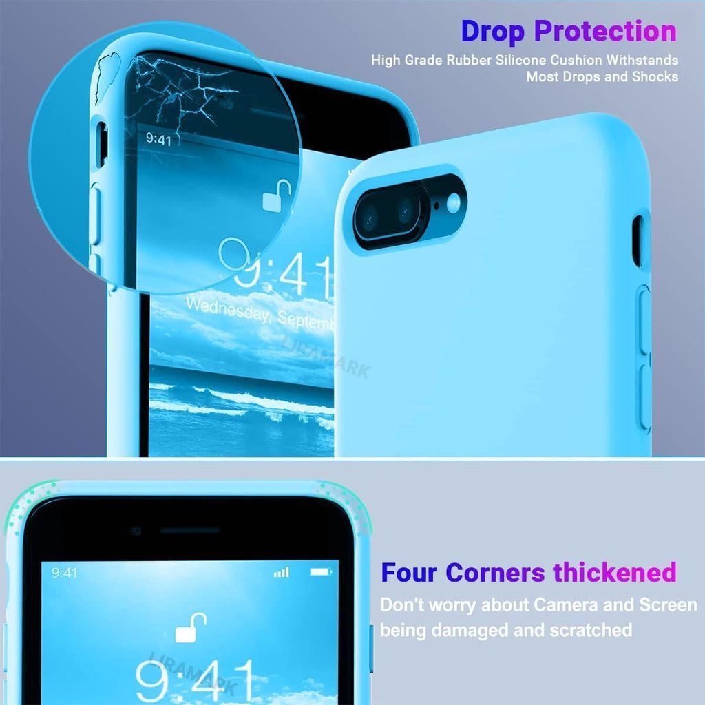 LIRAMARK Liquid Silicone Soft Back Cover Case for Apple iPhone 7 Plus / 8 Plus