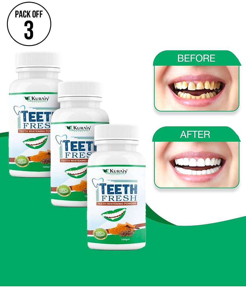 KURAIY Pearl Teeth Whitening Powder Teeth Brightening Oral Plaque Stains 100g Pack of 3