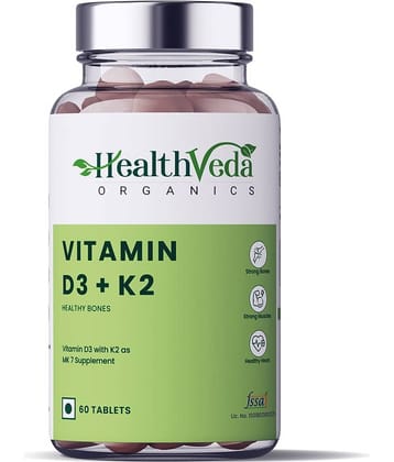 Health Veda Organics Vitamin D3+K2 as MK7 Supplement for Healthy Bones, 60 Veg Tablets