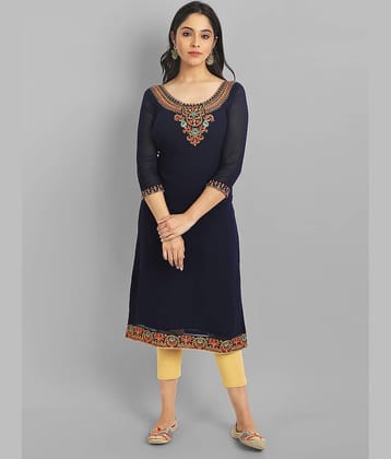 Femvy - Black Georgette Women's Straight Kurti ( Pack of 1 )