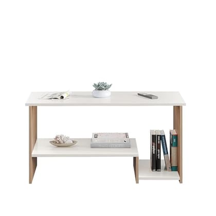 DAS Lancy Engineered Wood Living Room Office Space Wooden Rectangular Shape Coffee Table/Nesting Table/Side Table/Centre Table with Storage Classic Walnut & White