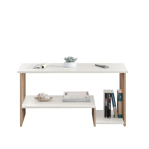 DAS Lancy Engineered Wood Living Room Office Space Wooden Rectangular Shape Coffee Table/Nesting Table/Side Table/Centre Table with Storage Classic Walnut & White