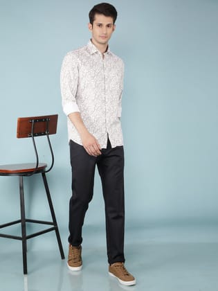 Brown Floral Print 100% Cotton Shirt-M / Brown