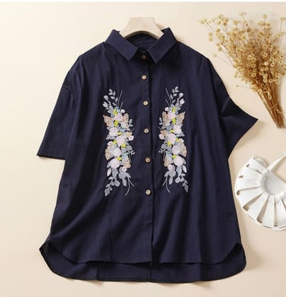 Elevate Your Style with the Women's Navy Blue Embroidery Top Tunic-S