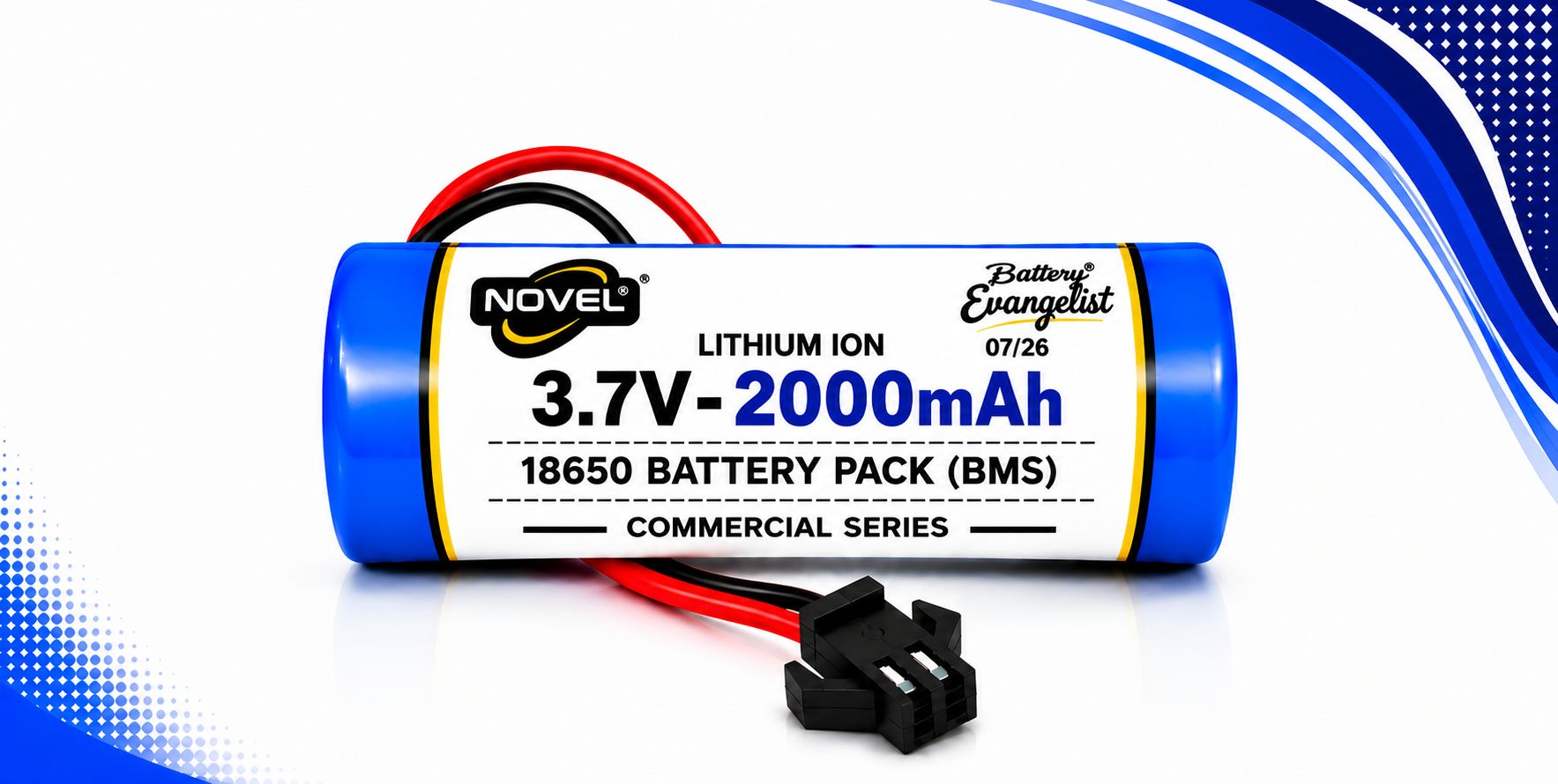 NOVEL 3.7V 18650 LITHIUM ION SM PIN BATTERY WITH CHARGING CABLE- 2000mAh