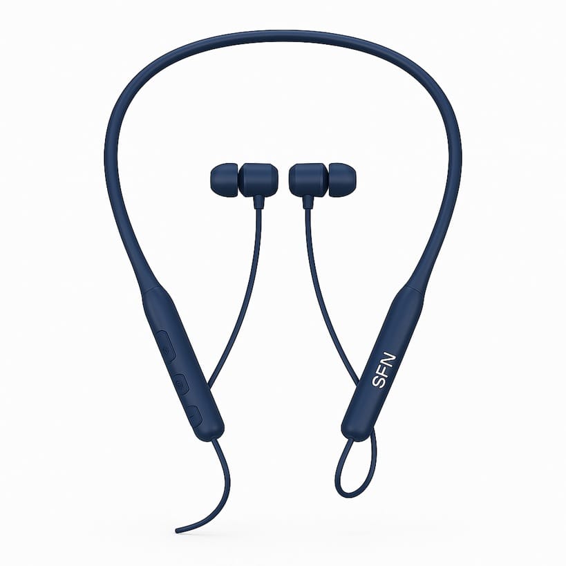 SPN ENC Wireless Neckband Earphones | Bluetooth 5.3 | Deep Bass | Magnetic Earbuds | Long Battery Life | Sweat-Resistant | Black & Dark Blue