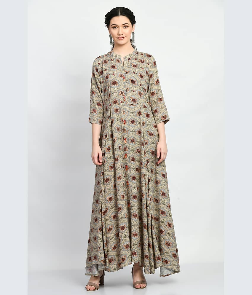 MAURYA Women Rayon Printed Fit & Flare Dress ( Grey )