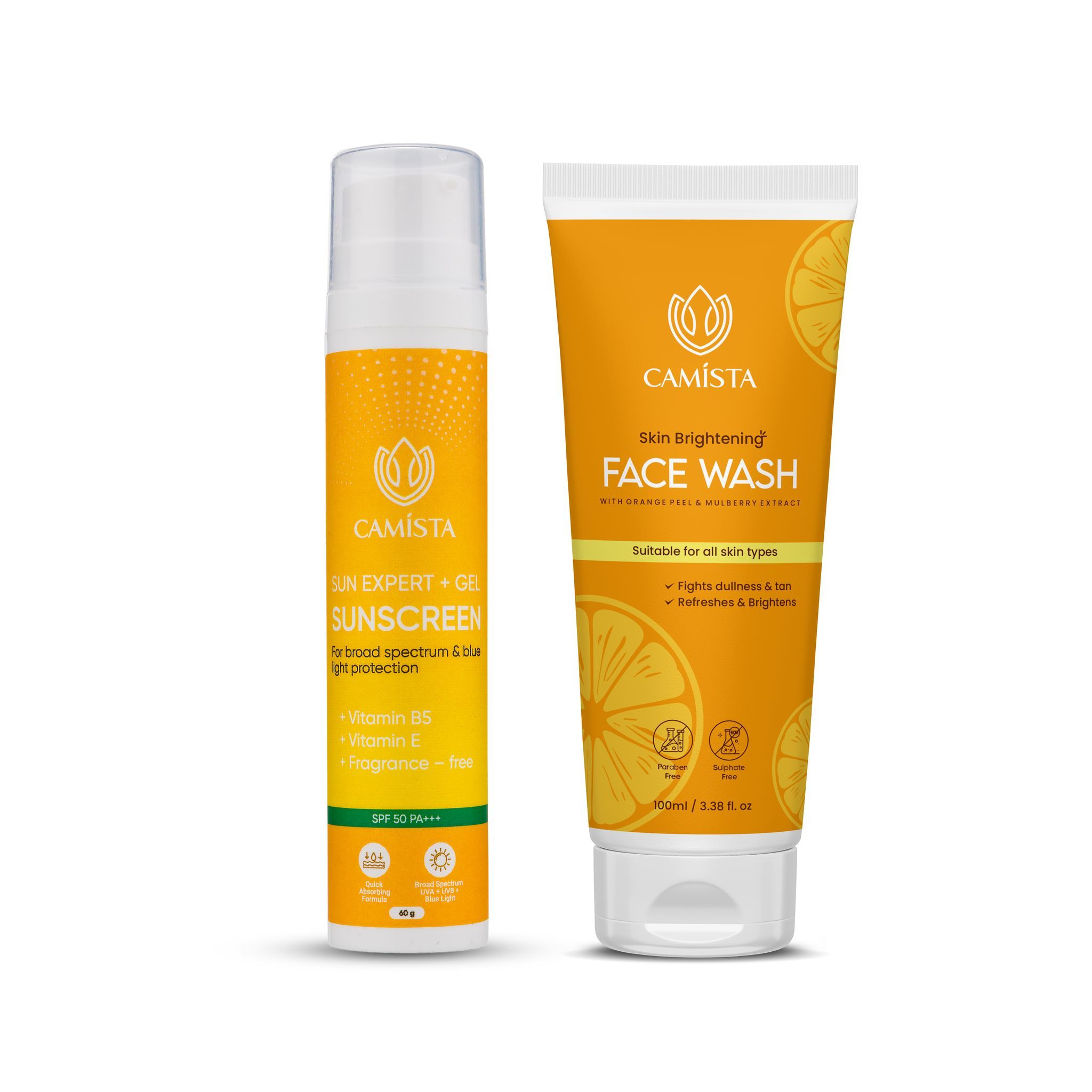 CAMISTA Sun Expert + Gel Sunscreen SPF 50 PA+++ (60 gm) with Skin Brightening Face Wash (100 ml) - pack of 2
