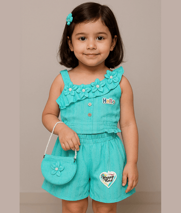 New Collection Pack of 1 Baby Girls Cotton Blend Shirt & Shorts ( Green )