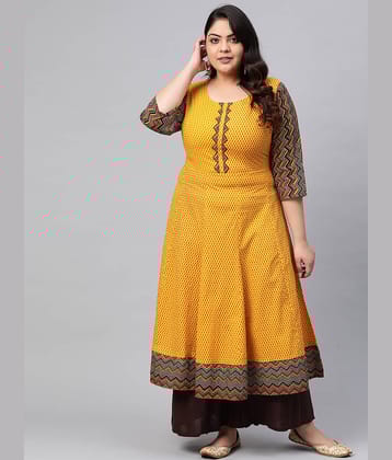 Yash Gallery - Yellow Cotton Women's Flared Kurti ( Pack of 1 )