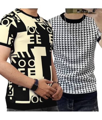 FABRIPPLE Polyester Regular Fit Self Design Half Sleeves Men's Round T-Shirt - Multicolor ( Pack of 2 )