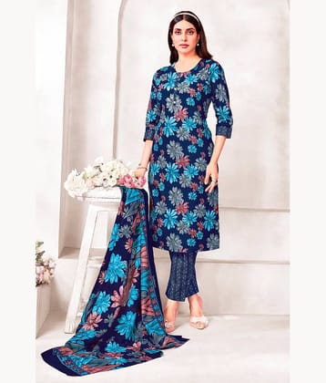 shree jeenmata collection Women Cotton Printed Straight Kurti With Pants ( Blue )