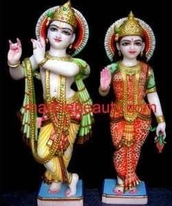 Divine Love Radha Krishna Marble Statue - Hand-Painted