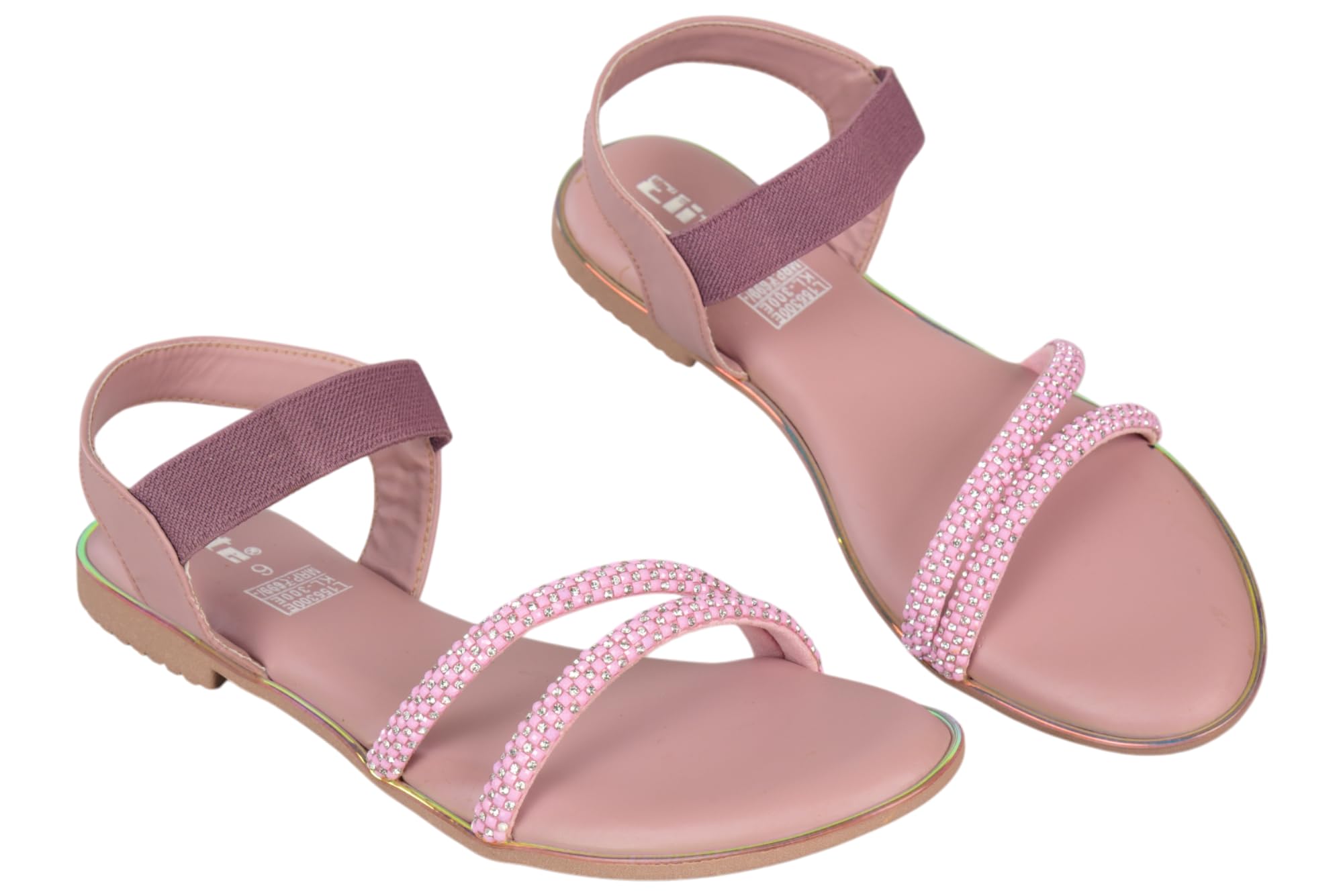 Women's Elastic Strap Sandals - Rhinestone Embellished Straps - Casual - Purple