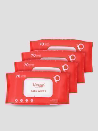Popees Anti-bacterial Vitamin E & Aloe Vera Baby Wet Wipes -70 PCS With Lid -Pack of 4-70Pcs