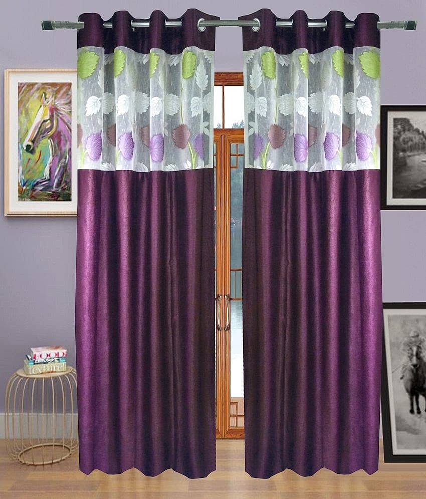 Homefab India Plain Semi-Transparent Eyelet Door Curtain 7ft (Pack of 2) - Multicolor