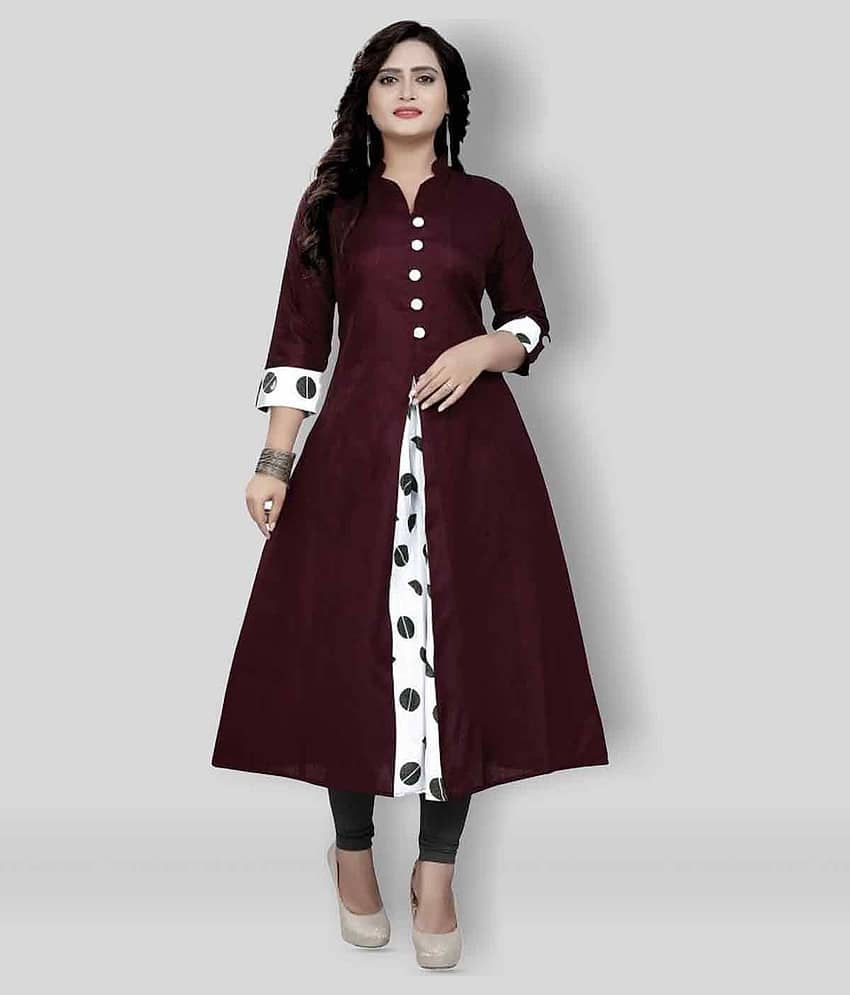 Rangrasiya - Maroon Cotton Women's Flared Kurti ( Pack of 1 )