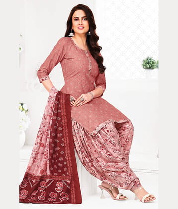shree jeenmata collection Women Cotton Printed Straight Kurti With Patiala Salwar ( Pink )