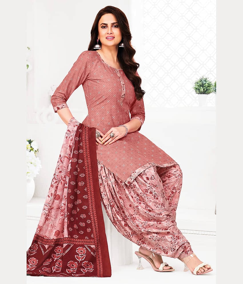 shree jeenmata collection Women Cotton Printed Straight Kurti With Patiala Salwar ( Pink )