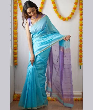 fab woven Art Silk Woven Kanjeevaram Sarees With Unstitched Blouse Piece ( Turquoise )
