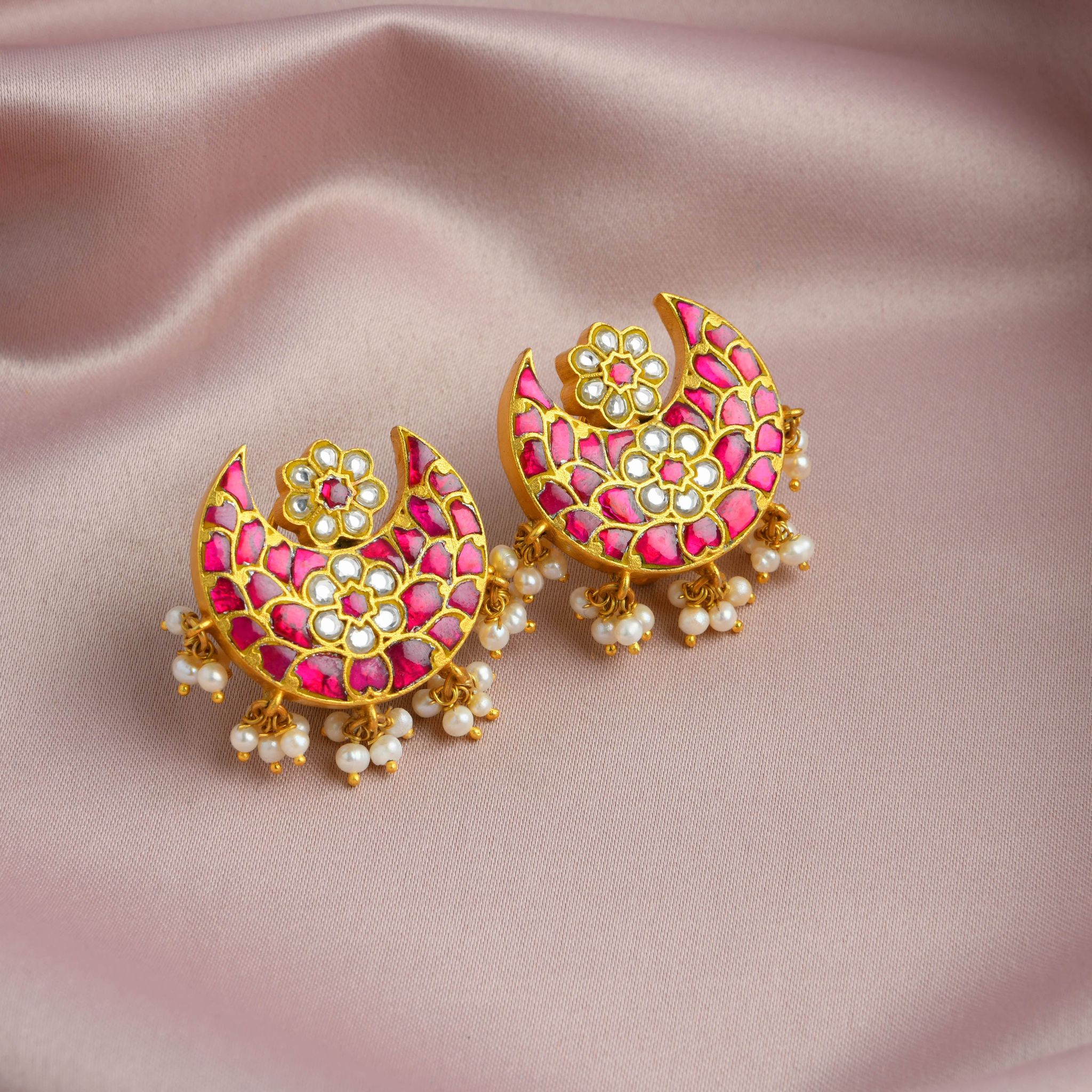 Chand Kundan Gold Plated Silver Earrings