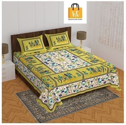 The Bedsheet Adda Standard Queen Size Pure Cotton Jaipuri Printed Economic Double Bedsheet with Two Pillow Covers- ARTICLE-1029