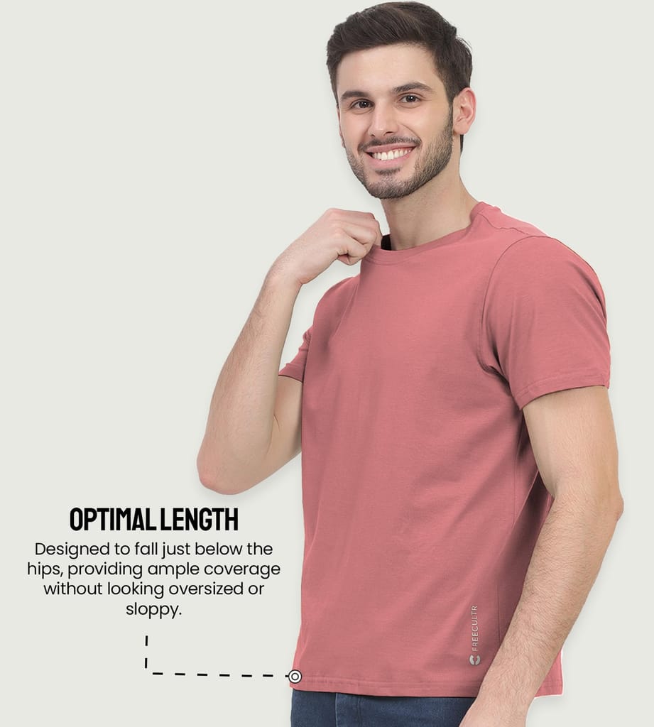 Freecultr Truly Classic Organic Men's Cotton T-Shirt | Solid Round Neck Half Sleeve | Plain Stylish t Shirts | Regular Fit | Casual T Shirt for Man Pack of 1-Dusty Pink