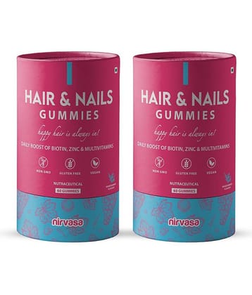 Nirvasa Hair & Nails Gummies, for Hair Growth, Glowing Skin and Nails health, enriched with Biotin, Beta-Sitosterol 10%, Sesbania, 2B (2 x 60 Gummies)