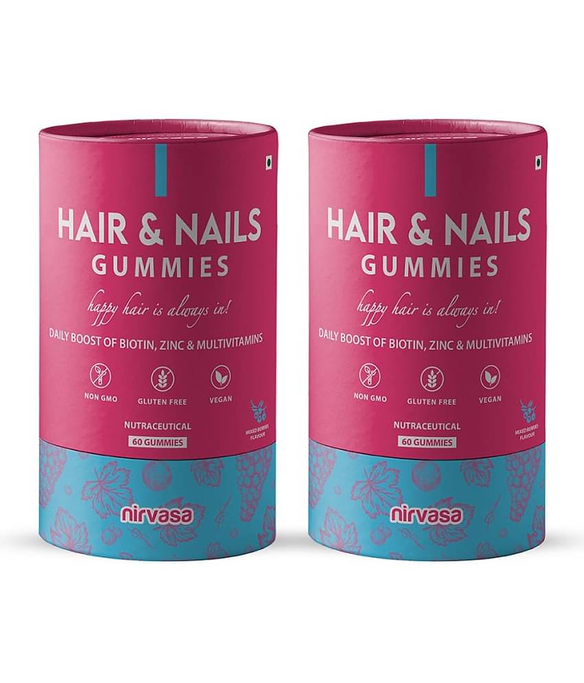 Nirvasa Hair & Nails Gummies, for Hair Growth, Glowing Skin and Nails health, enriched with Biotin, Beta-Sitosterol 10%, Sesbania, 2B (2 x 60 Gummies)