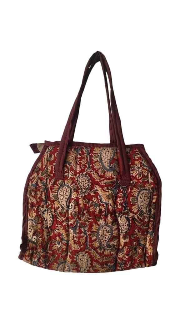 KALANKARI Handcrafted Quilted Cotton Tote Bag with Floral Print