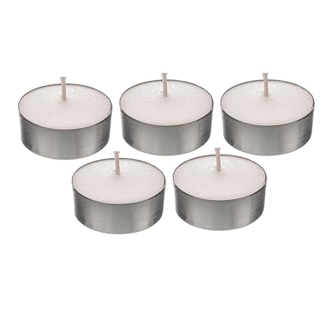 JSMorison White Tealight Candles  Unscented, Long-Lasting Burn, Smokeless Wax, Perfect for Home Dcor, Puja, Spa & Parties  Pack of 5