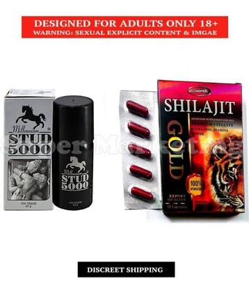 Shlajit Gold Capsule, Pack of 10 no.s & Stud 5000 Spray 20 gm, Combo Pack For Men, 100% Natural Product