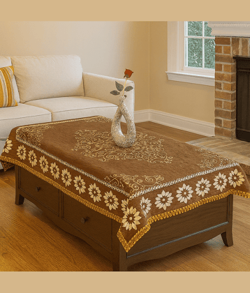 FURNISHING HUT Self Design Velvet 6 Seater Rectangle Table Cover ( 137 x 90 ) cm Pack of 1 Beige