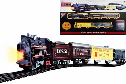 Battery Operated Toy Train Set with Engine, 1 Locomotive,14 Sets of Tracks,1 Boxer and1 Passenger Car Railway-19 Pcs, Medium Size with Headlight Battery Operated Toy Train Set with Engine, 1 Locomotive,14 Sets of Tracks,1 Boxer and1 Passenger Car Railway-19 Pcs, Medium Size with Headlight