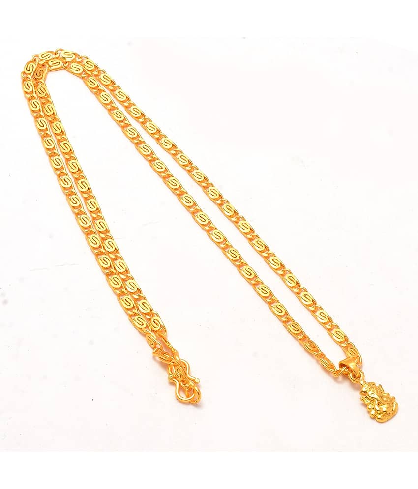 Jewar Mandi Locket/Pendant Lord Ganesh Ji Gold Plated with Link Chain Daily use for Men, Women & Girls, Boys