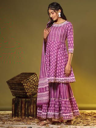 Vbuyz - Purple A-line Cotton Womens Stitched Salwar Suit ( Pack of 1 ) - None