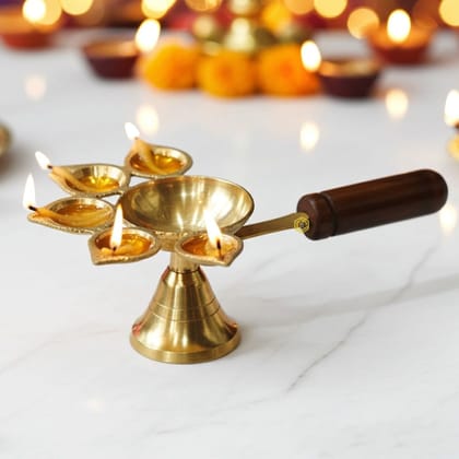 Brass Wooden Panch Arti No. 1 (FMAS649 B)