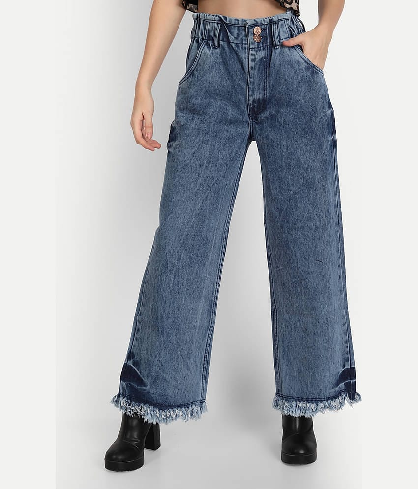 AngelFab - Light Blue Denim Wide Leg Women's Jeans ( Pack of 1 )