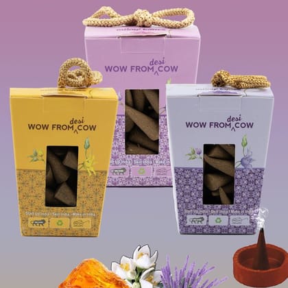 Nandi Panchgavya 100 Percent Cow Dung Amber, Lavender, Jasmine Dhoop Cones (150 Pcs)