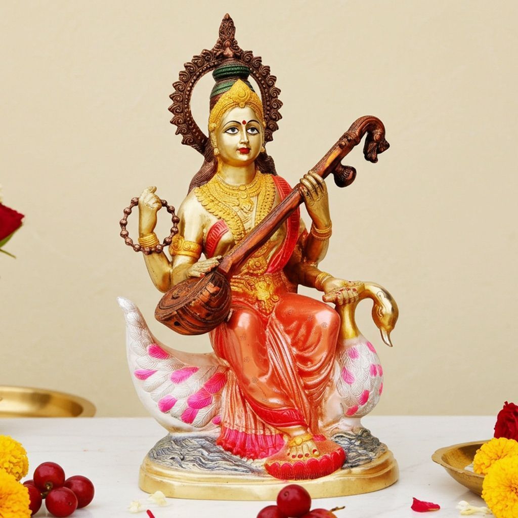 Brass Saraswati Ji Statue - Temple & Office Decoration, Height : 29 Inch (BSMAS682 B)