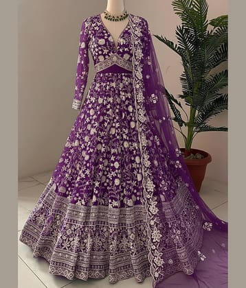 Apnisha Women's Net Semi Stitched Flared Ethnic Gown With Dupatta