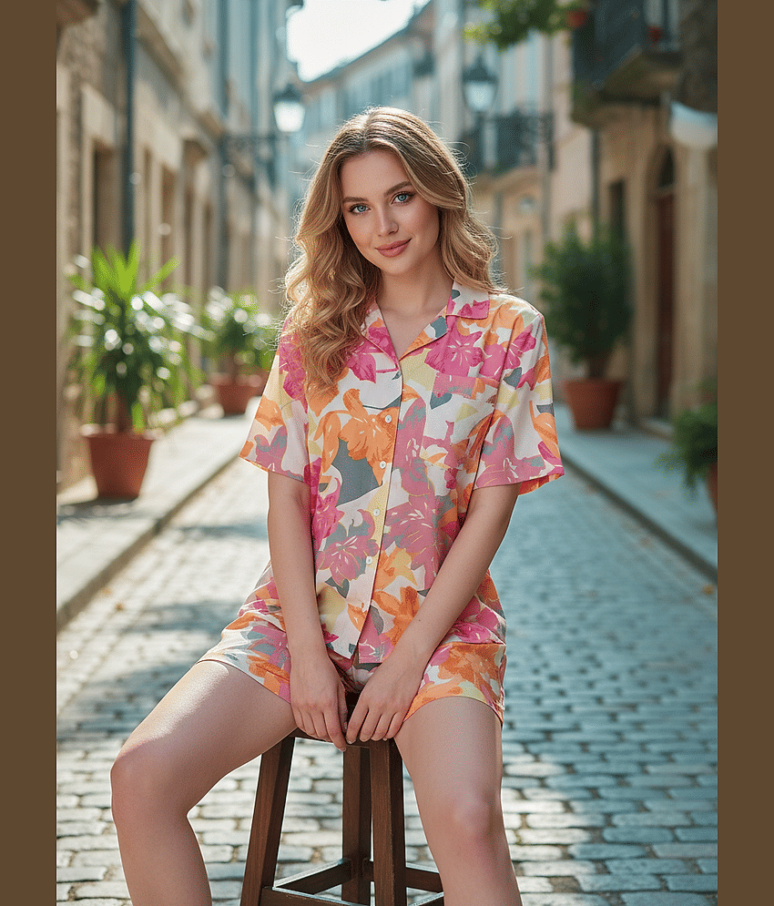 Sidhidata Women Printed Shirt With Shorts Co-Ord Set ( Cream )